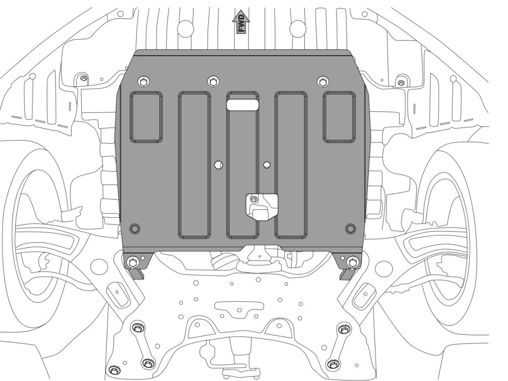 Skid plate for Hyundai i30 2012-, 2 mm steel (engine + gear box)
