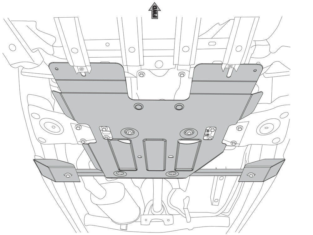 Skid plate for VW Amarok 2016-, 6 mm aluminium (gear box + transfer case)