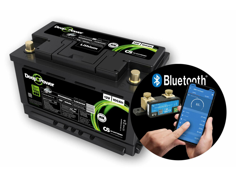 Lithium LiFePO4 Wohnmobil Untersitz-Versorgerbatterie VW T6 12V / 100Ah mit 500A Bluetooth-Mess-Shunt